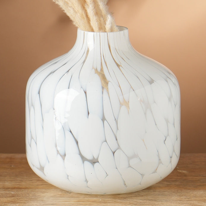 Ivory Splutter Glass Vase - 8"