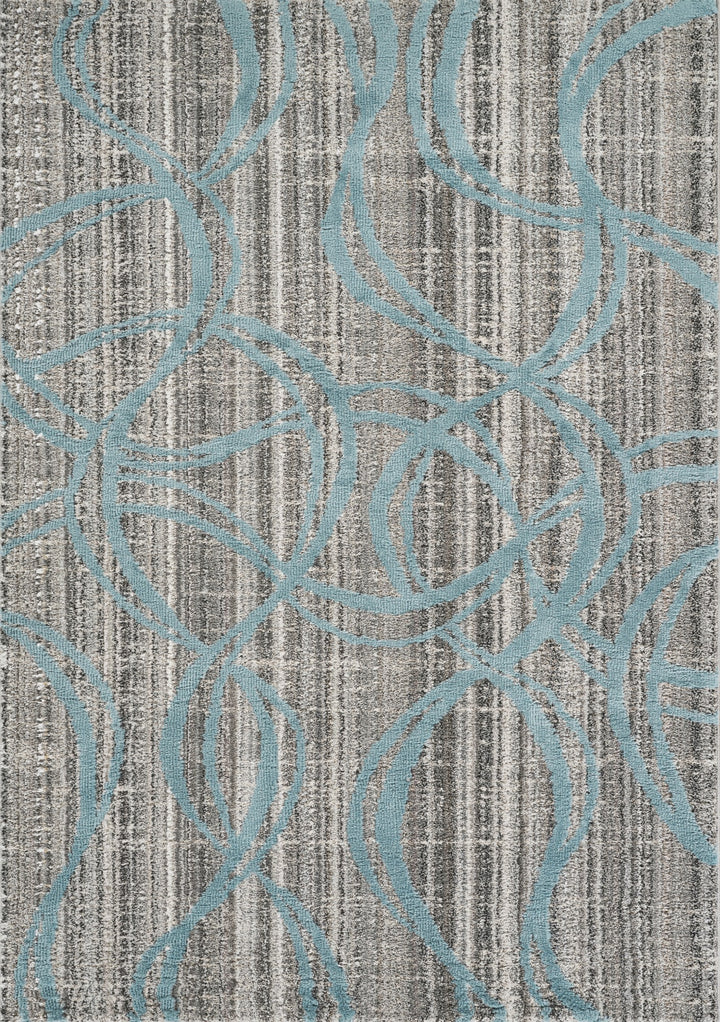 Modern Abstract Swirl Area Rug, Blue & Gray | Soft Polypropylene Blend | Contemporary Indoor Accent Rug