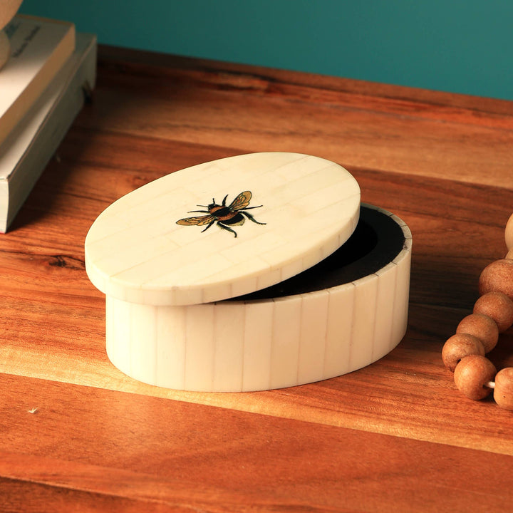 Decorative Storage Box with White Bone Material - 3.25"X5"X2"