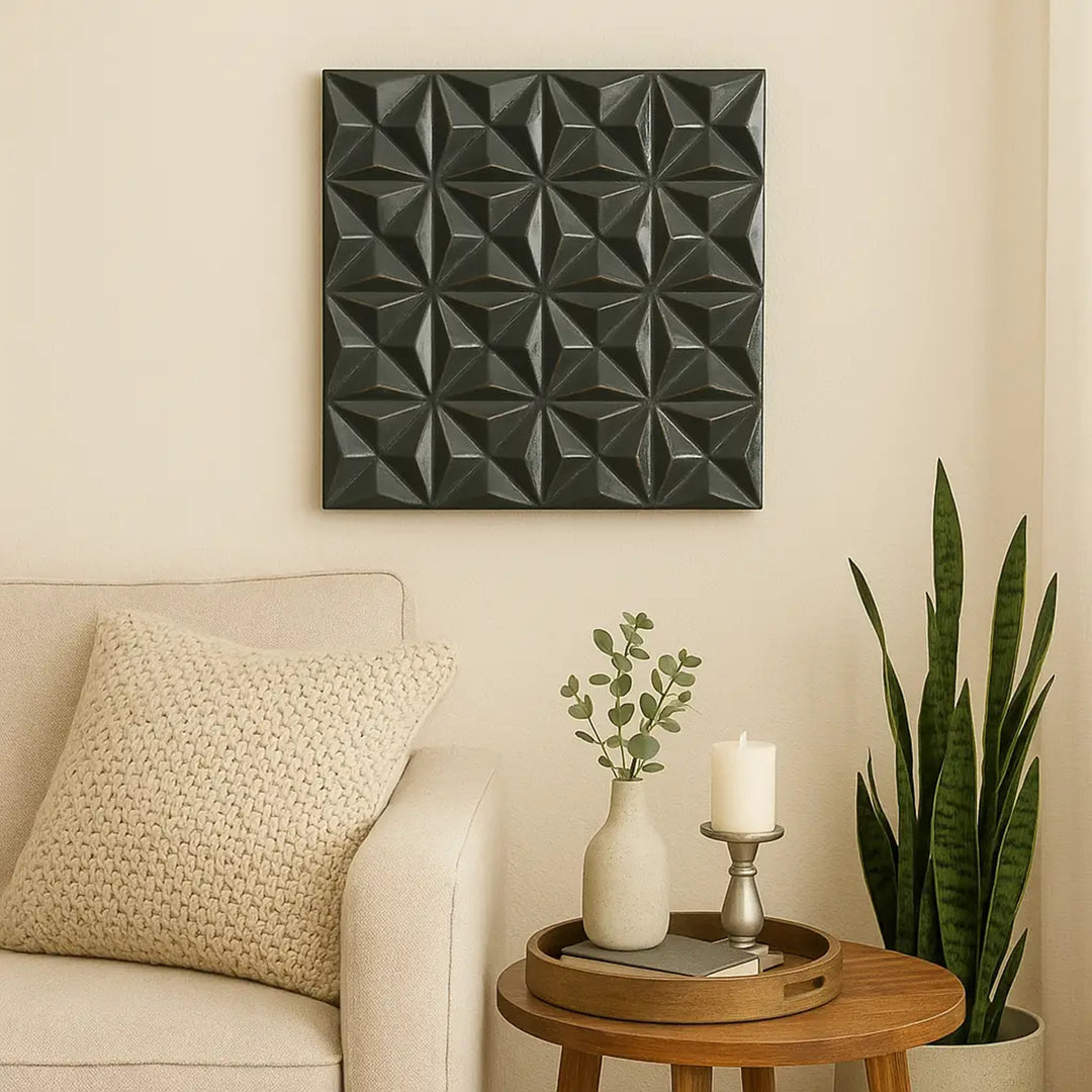 Wood Wall Decor | Diamond Curved Pattern, 16X16"