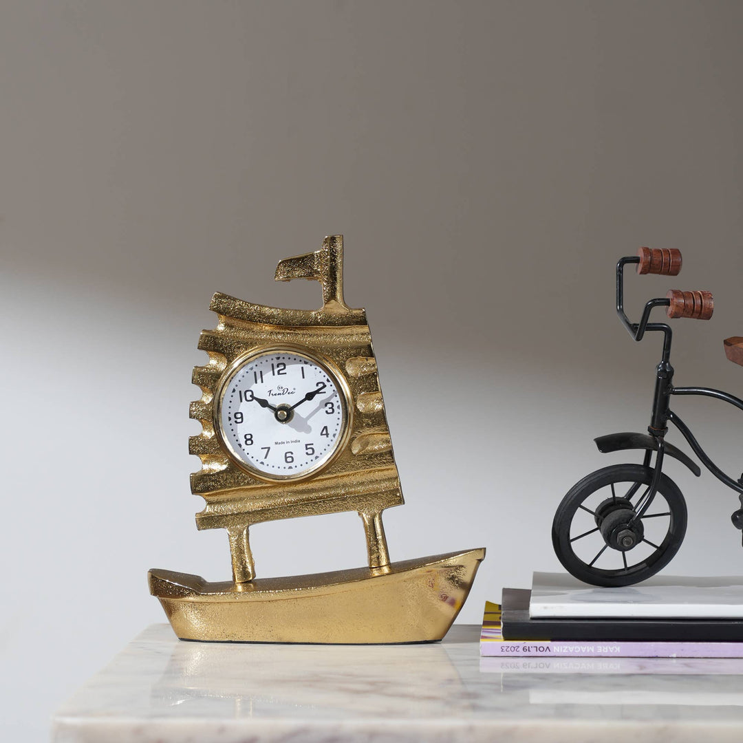Decorative Boat Shape Table Clock with Gold Polished