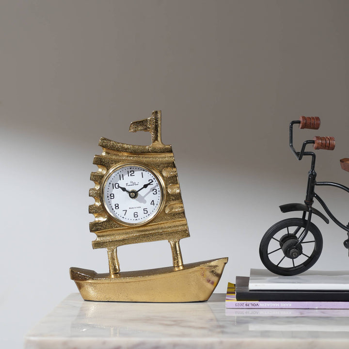 Decorative Boat Shape Table Clock with Gold Polished