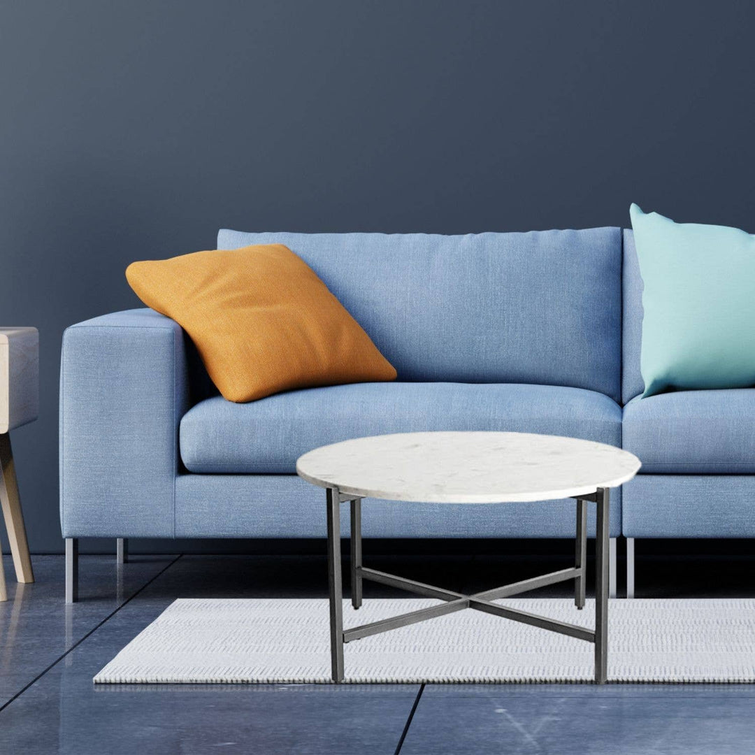 White Marble Coffee Table with Grey Metal Frame