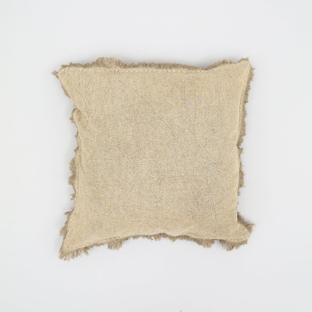 Stonewashed Linen Throw Pillow with Hand worked Edges & Fringe -22" x 22"