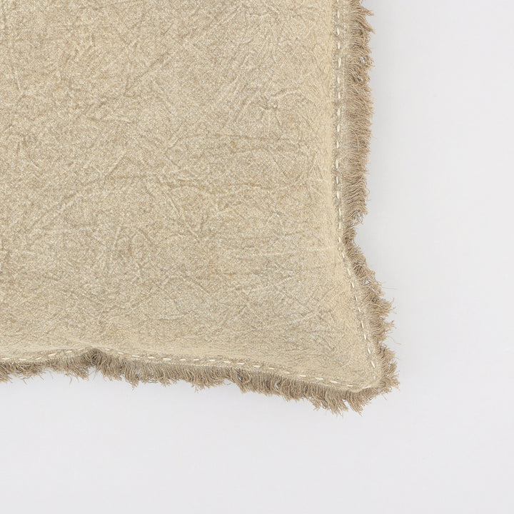 Stonewashed Linen Throw Pillow with Hand worked Edges & Fringe -22" x 22"