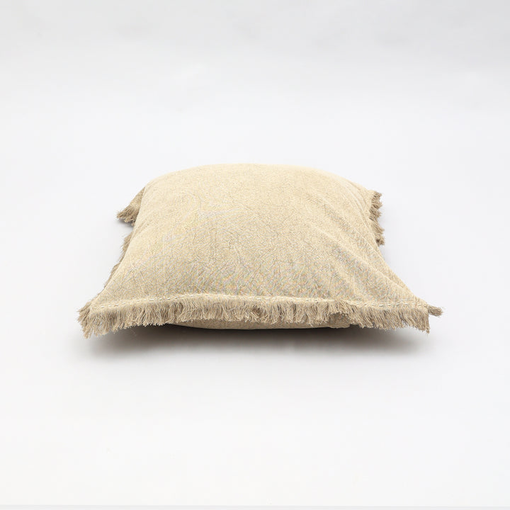Stonewashed Linen Throw Pillow with Hand worked Edges & Fringe -22" x 22"
