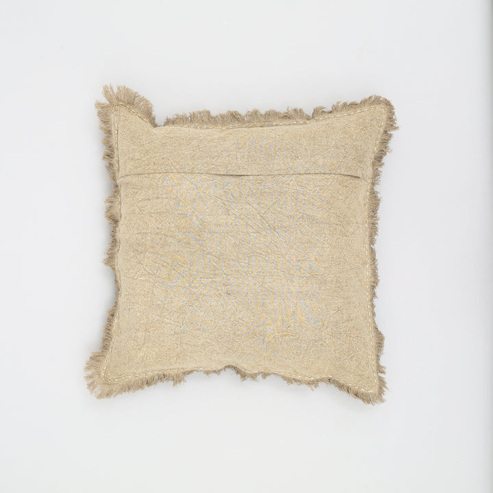 Stonewashed Linen Throw Pillow with Hand worked Edges & Fringe -22" x 22"