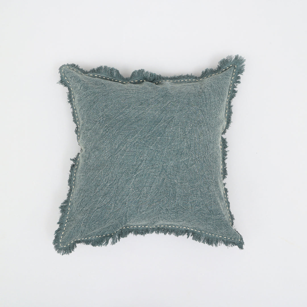 Stonewashed Linen Throw Pillow with Hand worked Edges & Fringe -22" x 22"