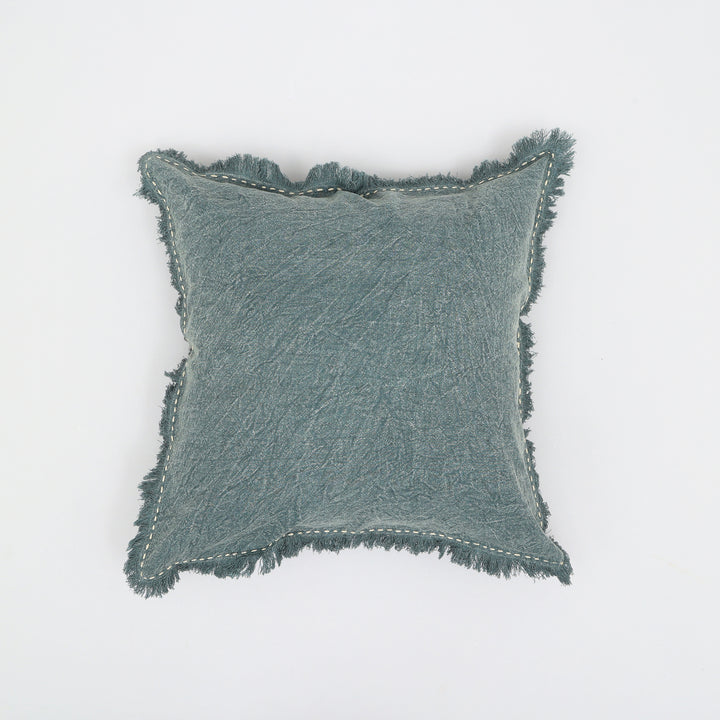 Stonewashed Linen Throw Pillow with Hand worked Edges & Fringe -22" x 22"