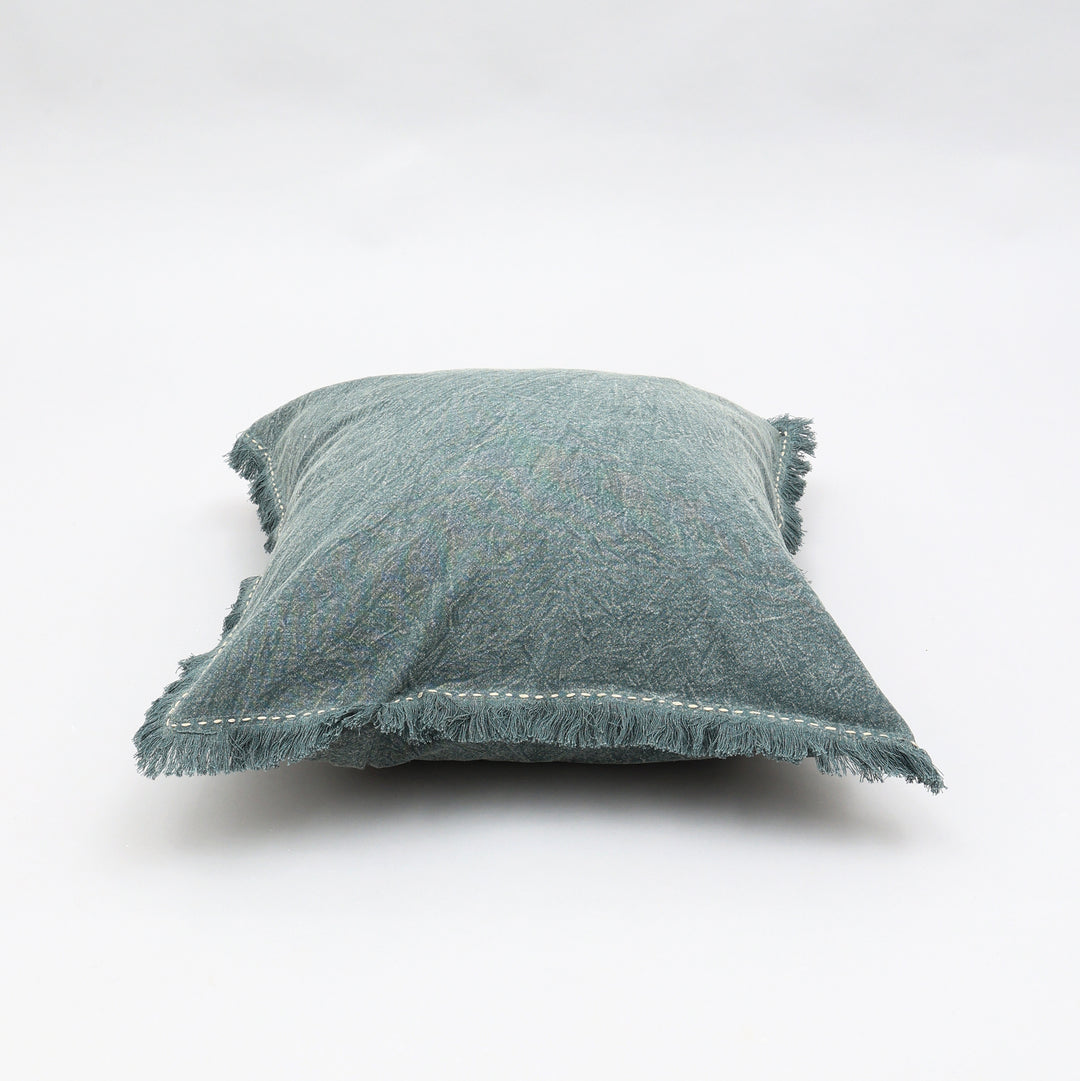 Stonewashed Linen Throw Pillow with Hand worked Edges & Fringe -22" x 22"