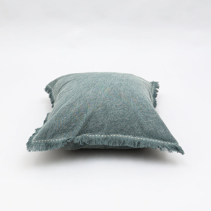Stonewashed Linen Throw Pillow with Hand worked Edges & Fringe -22" x 22"
