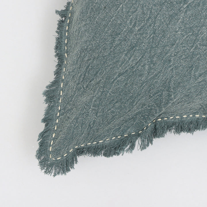 Stonewashed Linen Throw Pillow with Hand worked Edges & Fringe -22" x 22"
