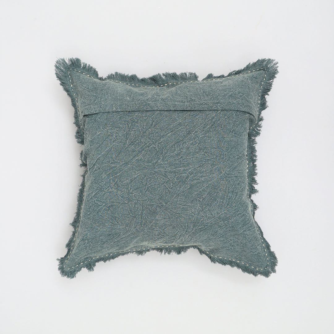 Stonewashed Linen Throw Pillow with Hand worked Edges & Fringe -22" x 22"