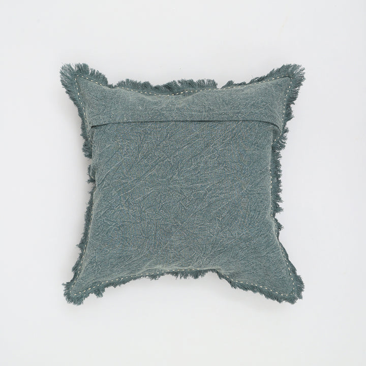 Stonewashed Linen Throw Pillow with Hand worked Edges & Fringe -22" x 22"