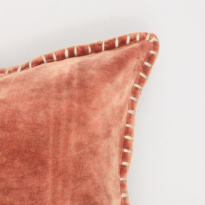 Stonewashed Cotton Velvet Throw Pillow with Decorative Handstitched Edges- 18" x 18"