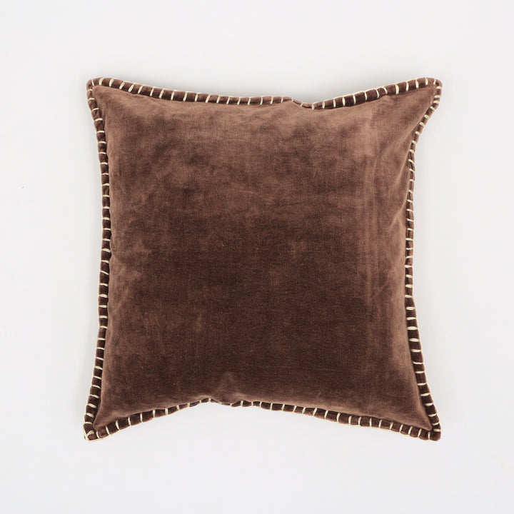 Stonewashed Cotton Velvet Throw Pillow with Decorative Handstitched Edges- 18" x 18"