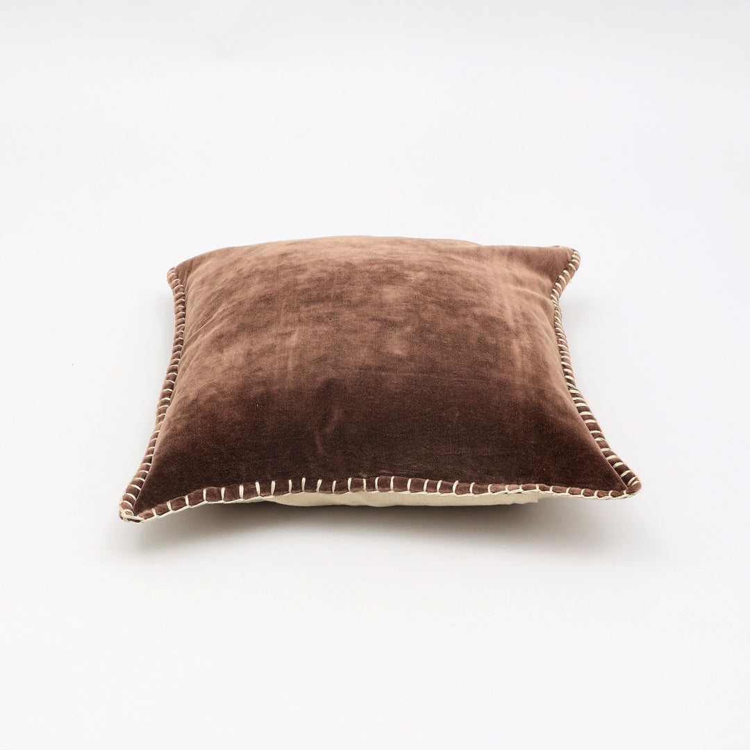 Stonewashed Cotton Velvet Throw Pillow with Decorative Handstitched Edges- 18" x 18"