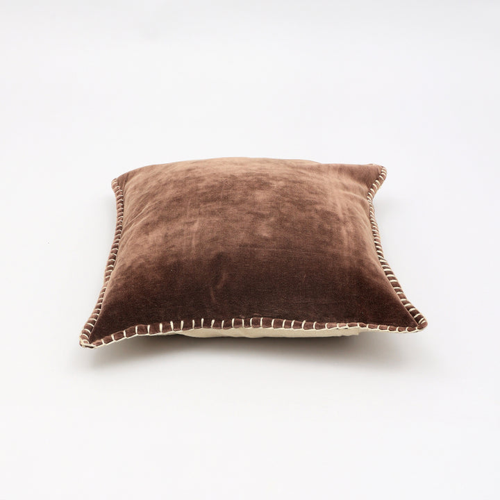Stonewashed Cotton Velvet Throw Pillow with Decorative Handstitched Edges- 18" x 18"