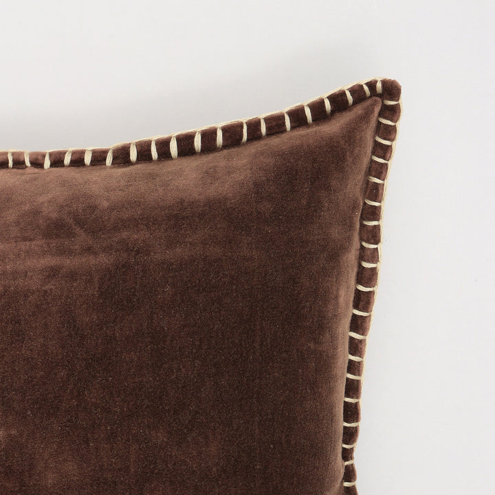 Stonewashed Cotton Velvet Throw Pillow with Decorative Handstitched Edges- 18" x 18"