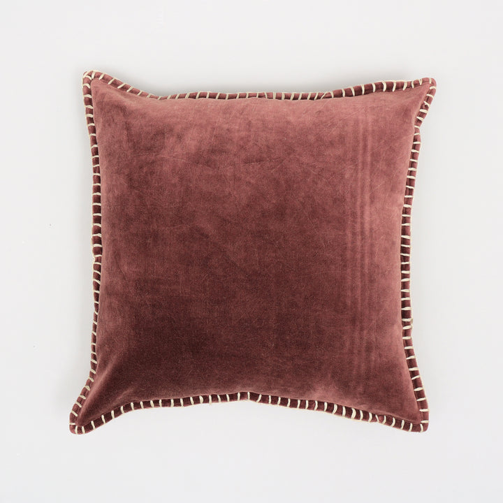Stonewashed Cotton Velvet Throw Pillow with Decorative Handstitched Edges- 18" x 18"