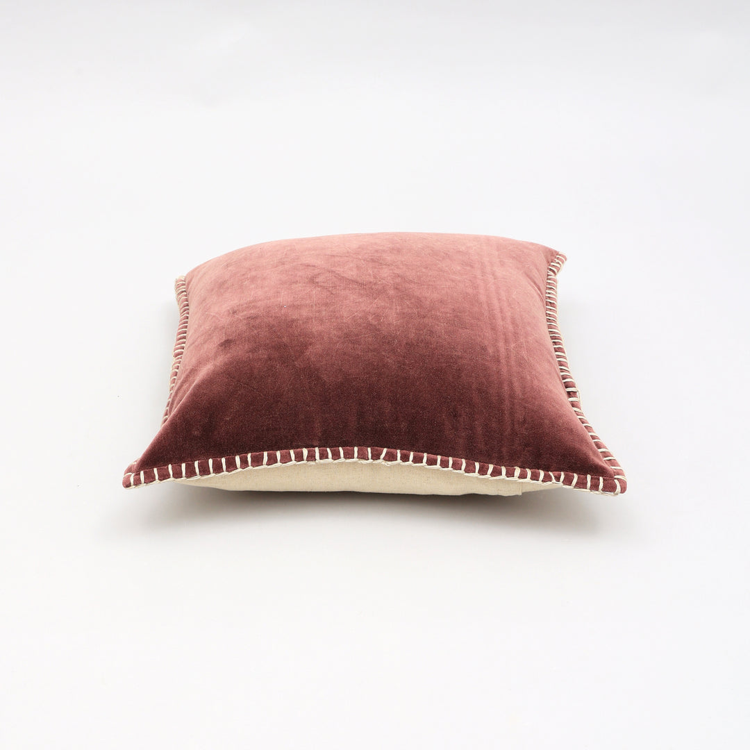 Stonewashed Cotton Velvet Throw Pillow with Decorative Handstitched Edges- 18" x 18"