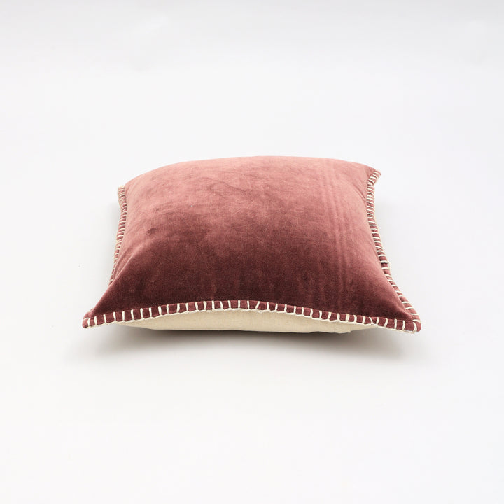 Stonewashed Cotton Velvet Throw Pillow with Decorative Handstitched Edges- 18" x 18"