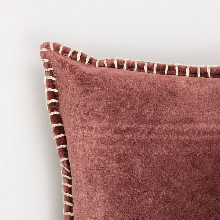 Stonewashed Cotton Velvet Throw Pillow with Decorative Handstitched Edges- 18" x 18"