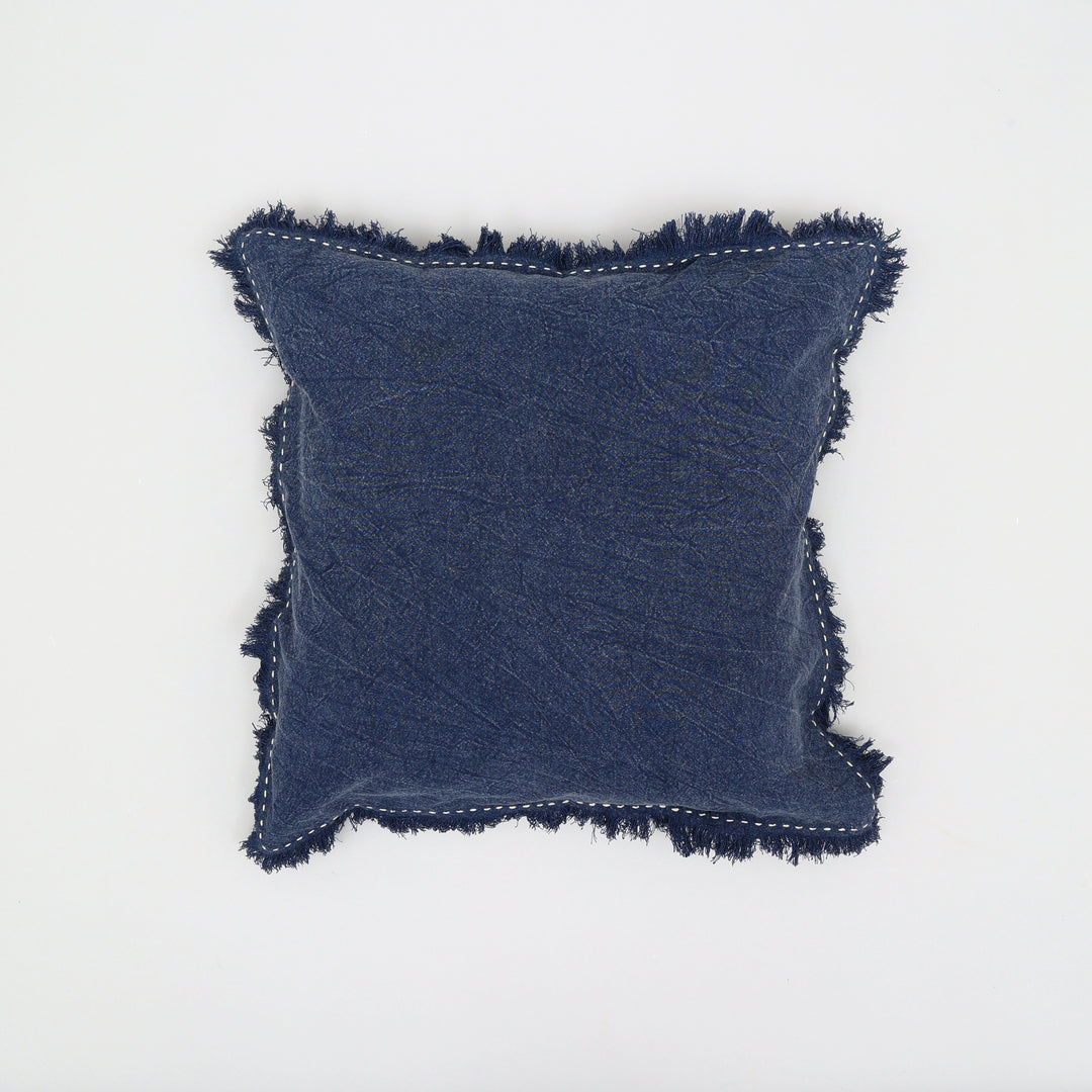 Stonewashed Linen Throw Pillow with Hand worked Edges & Fringe -22" x 22"