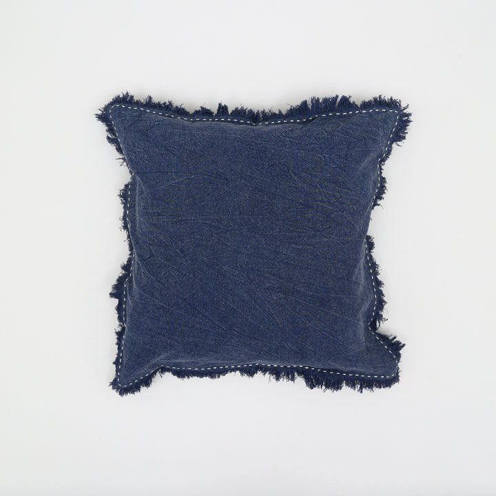 Stonewashed Linen Throw Pillow with Hand worked Edges & Fringe -22" x 22"