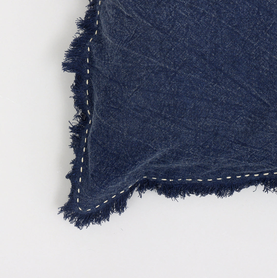 Stonewashed Linen Throw Pillow with Hand worked Edges & Fringe -22" x 22"
