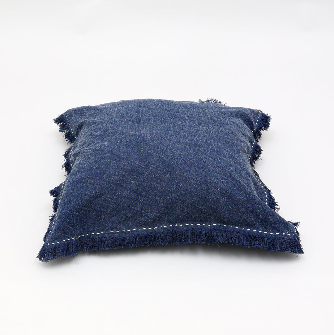 Stonewashed Linen Throw Pillow with Hand worked Edges & Fringe -22" x 22"
