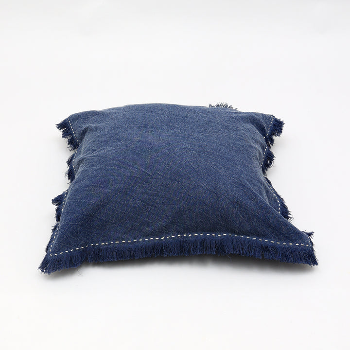 Stonewashed Linen Throw Pillow with Hand worked Edges & Fringe -22" x 22"