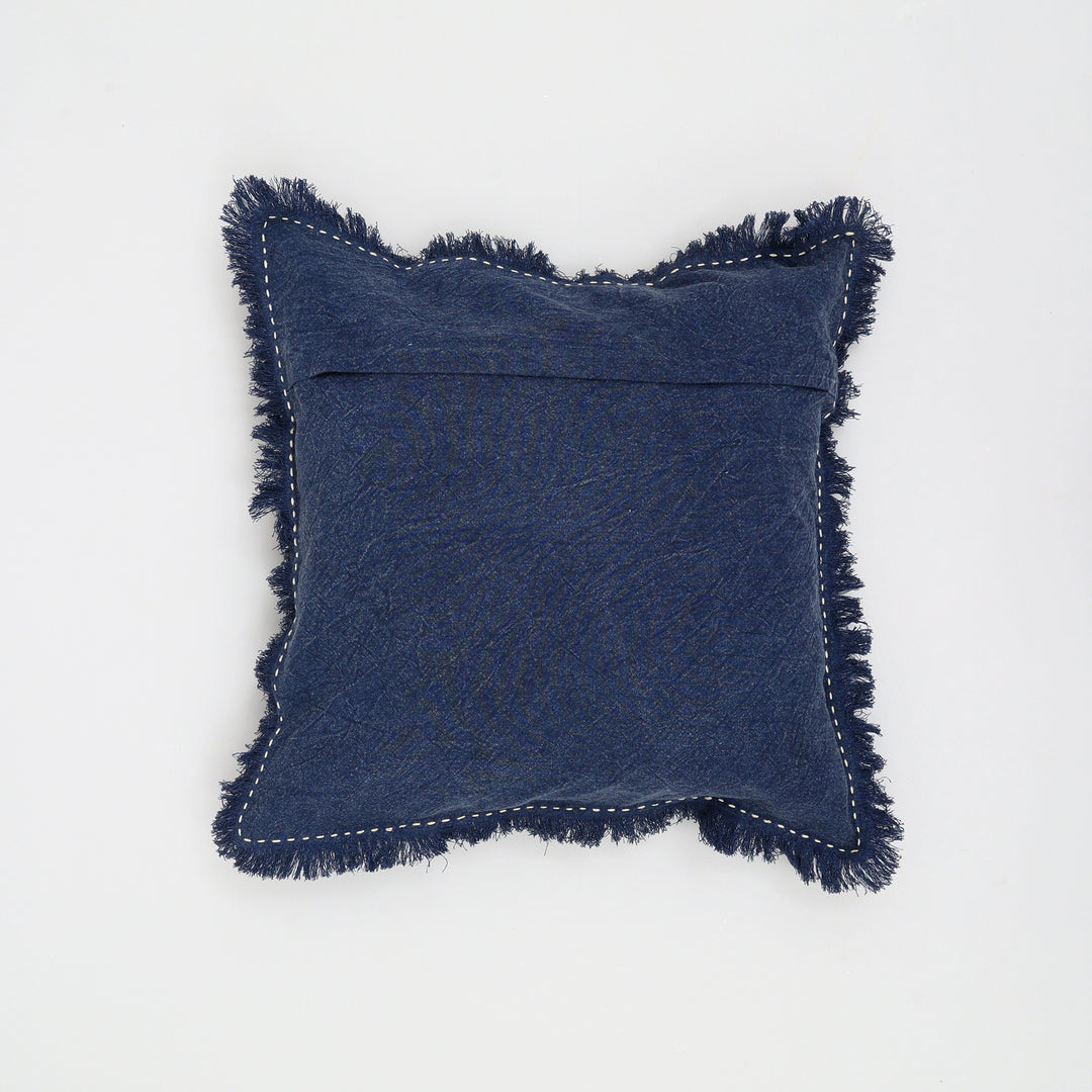 Stonewashed Linen Throw Pillow with Hand worked Edges & Fringe -22" x 22"