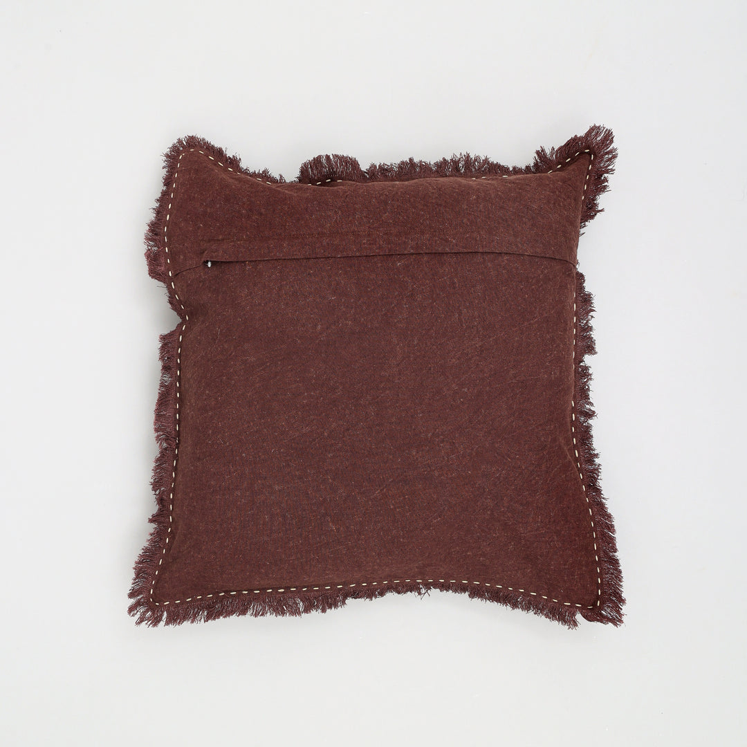 Stonewashed Linen Throw Pillow with Hand worked Edges & Fringe -22" x 22"