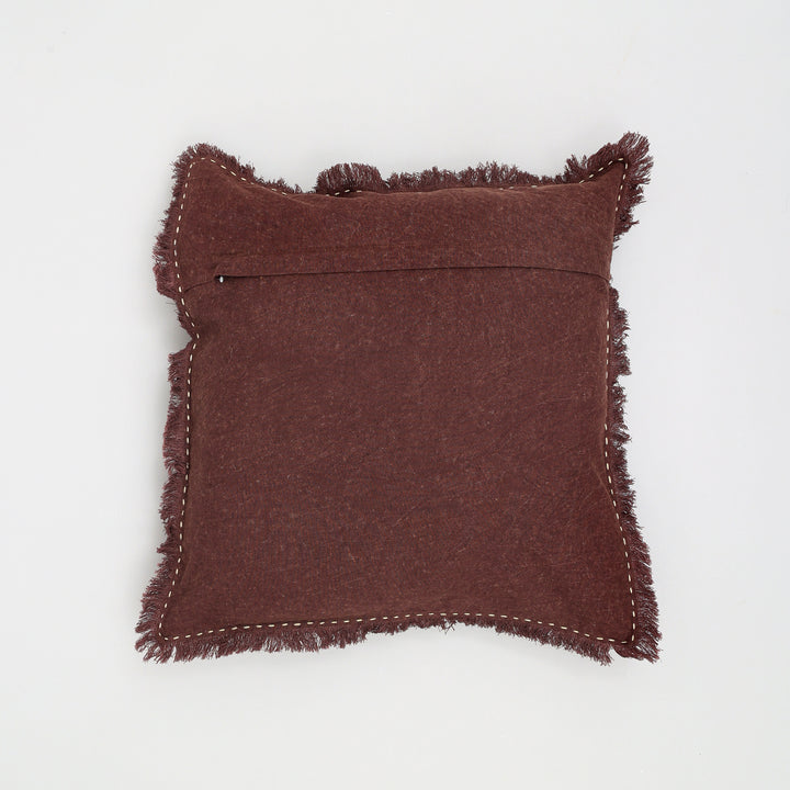 Stonewashed Linen Throw Pillow with Hand worked Edges & Fringe -22" x 22"