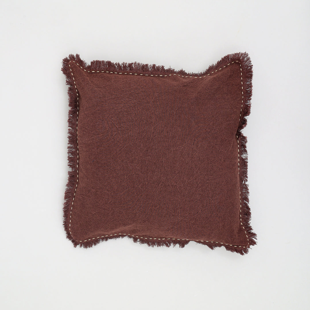 Stonewashed Linen Throw Pillow with Hand worked Edges & Fringe -22" x 22"