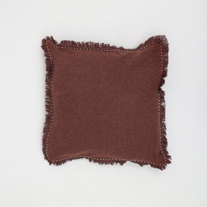 Stonewashed Linen Throw Pillow with Hand worked Edges & Fringe -22" x 22"