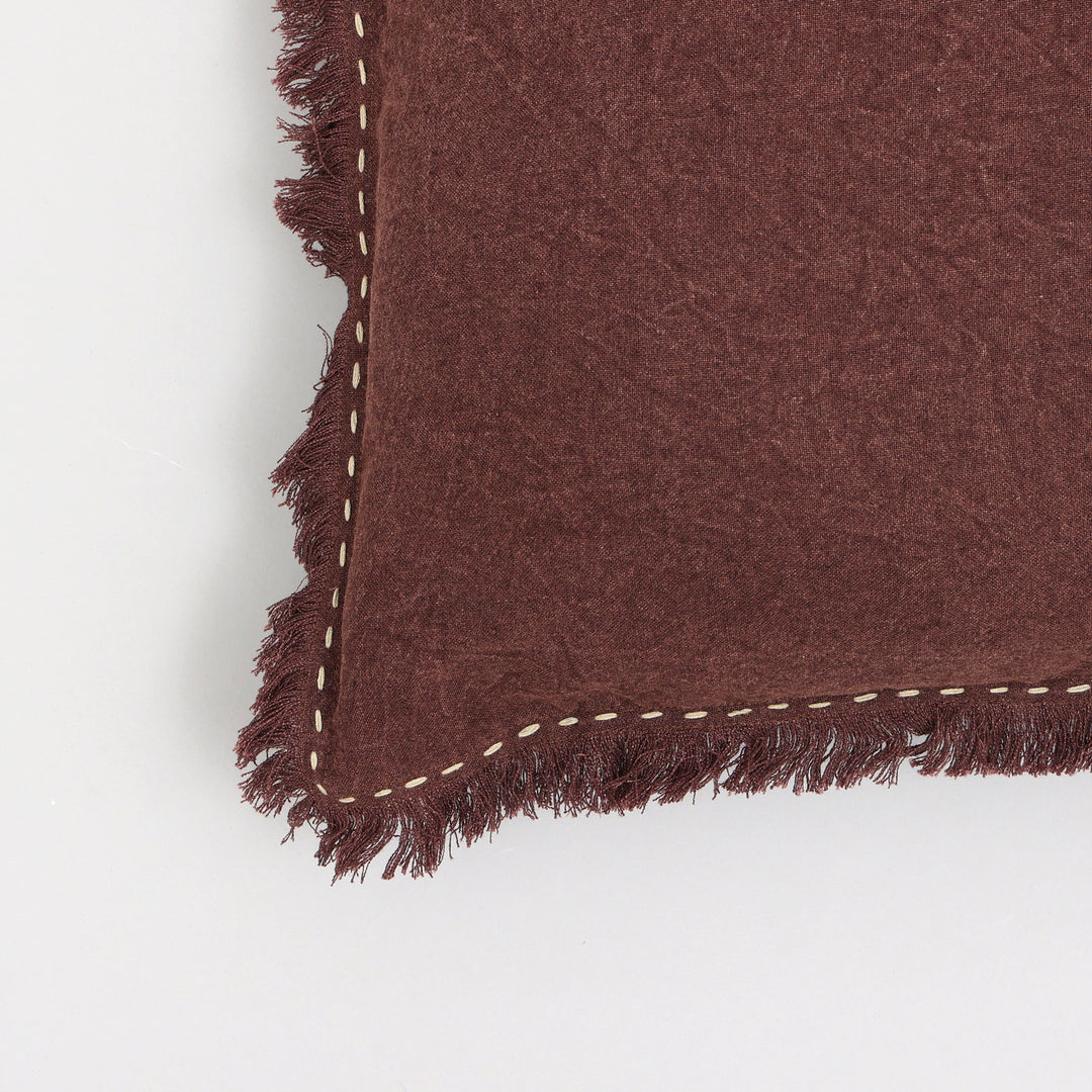 Stonewashed Linen Throw Pillow with Hand worked Edges & Fringe -22" x 22"