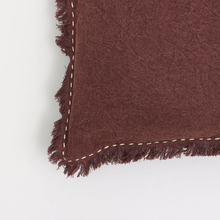 Stonewashed Linen Throw Pillow with Hand worked Edges & Fringe -22" x 22"