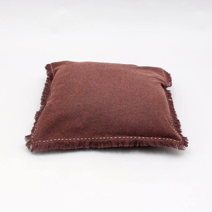 Stonewashed Linen Throw Pillow with Hand worked Edges & Fringe -22" x 22"