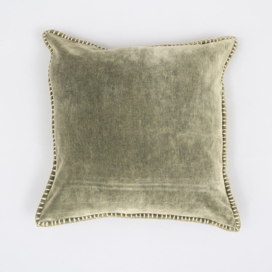 Stonewashed Cotton Velvet Throw Pillow with Decorative Handstitched Edges- 18" x 18"
