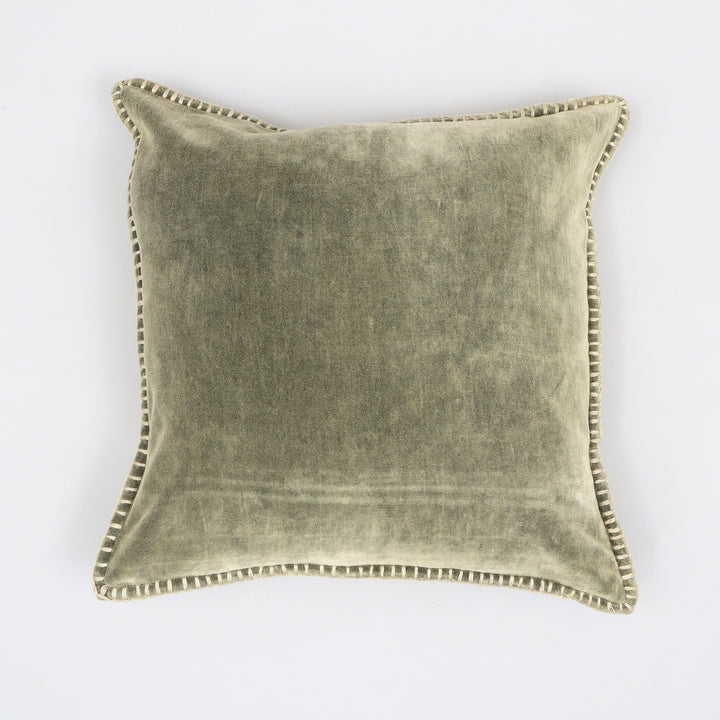 Stonewashed Cotton Velvet Throw Pillow with Decorative Handstitched Edges- 18" x 18"