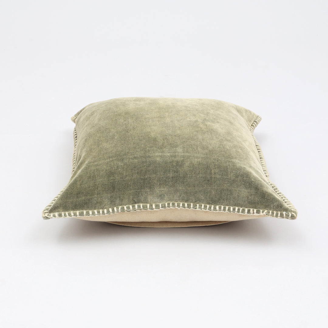 Stonewashed Cotton Velvet Throw Pillow with Decorative Handstitched Edges- 18" x 18"