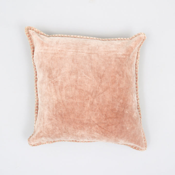 Stonewashed Cotton Velvet Throw Pillow with Decorative Handstitched Edges- 18" x 18"