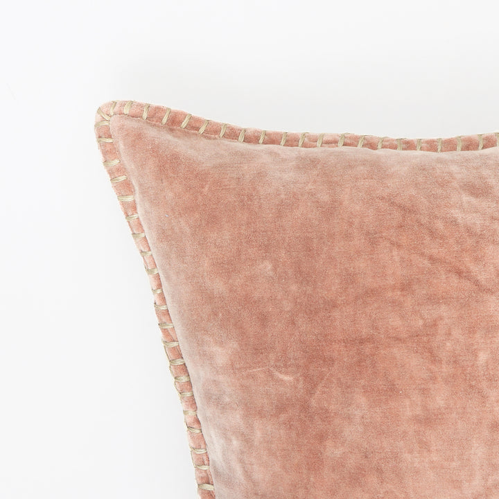 Stonewashed Cotton Velvet Throw Pillow with Decorative Handstitched Edges- 18" x 18"