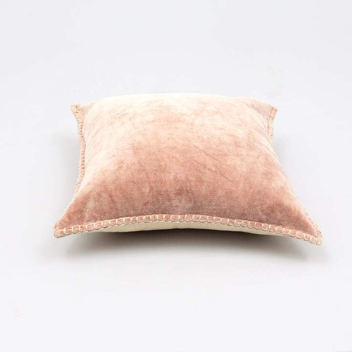 Stonewashed Cotton Velvet Throw Pillow with Decorative Handstitched Edges- 18" x 18"