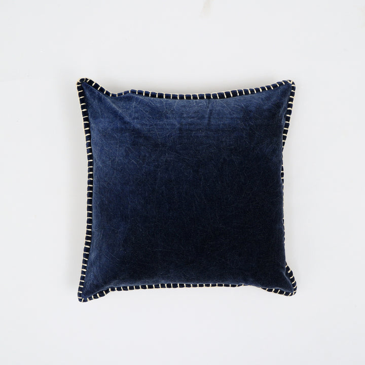 Stonewashed Cotton Velvet Throw Pillow with Decorative Handstitched Edges- 18" x 18"