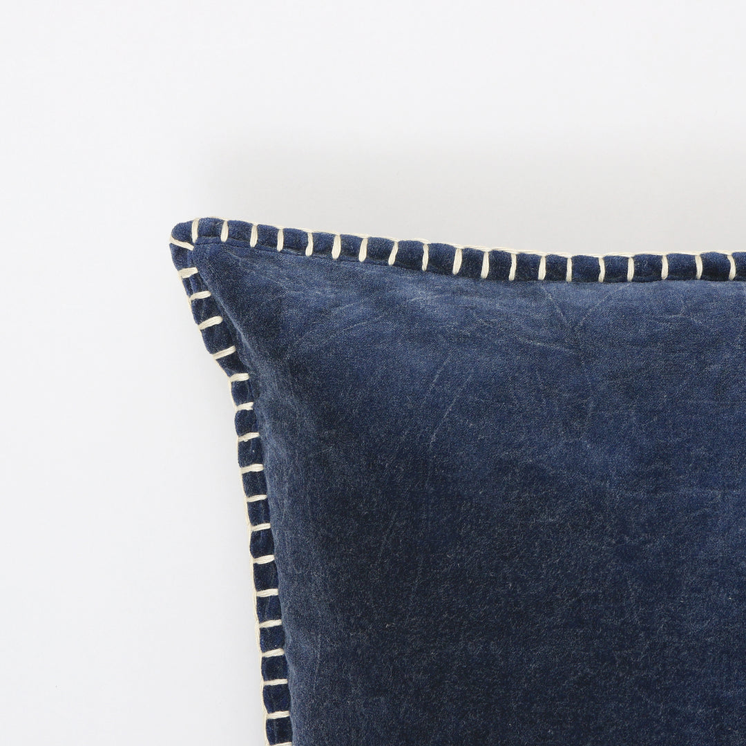 Stonewashed Cotton Velvet Throw Pillow with Decorative Handstitched Edges- 18" x 18"