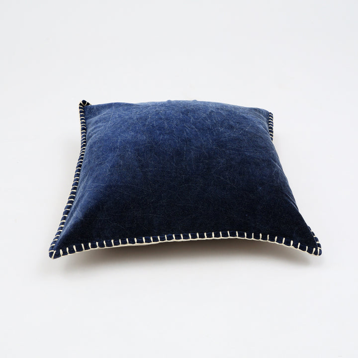 Stonewashed Cotton Velvet Throw Pillow with Decorative Handstitched Edges- 18" x 18"
