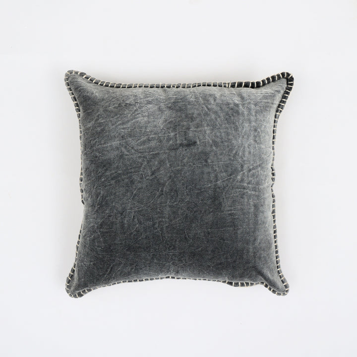 Stonewashed Cotton Velvet Throw Pillow with Decorative Handstitched Edges- 18" x 18"
